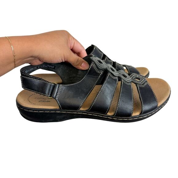 Clarks Shoes - Clarks Leisa Ruby Black Leather Sandals - 10 Wide